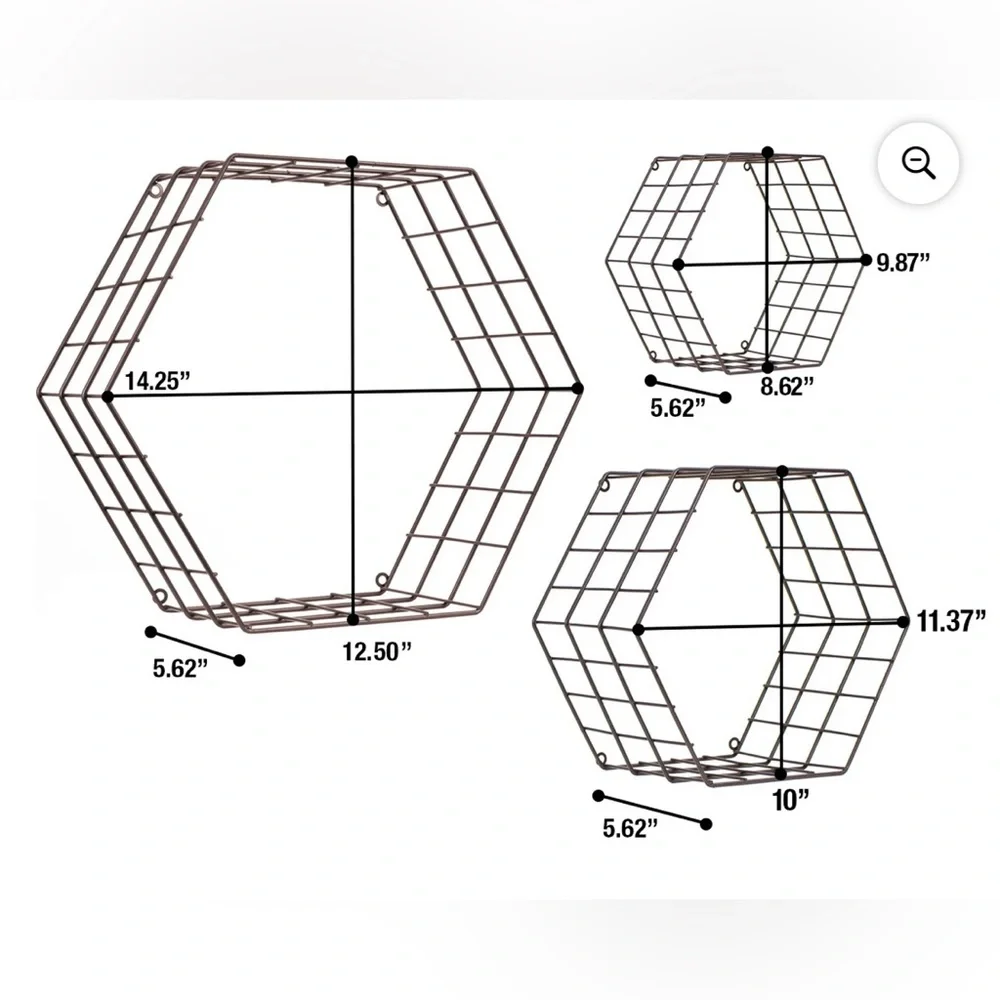 NIB - Hexagonal Metal Wall Shelves - Black - Set of 3